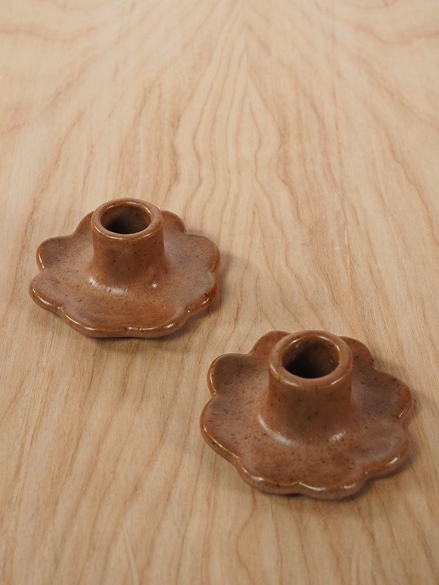Flor Taper Candlestick Holder, Pair (Saddle Brown)