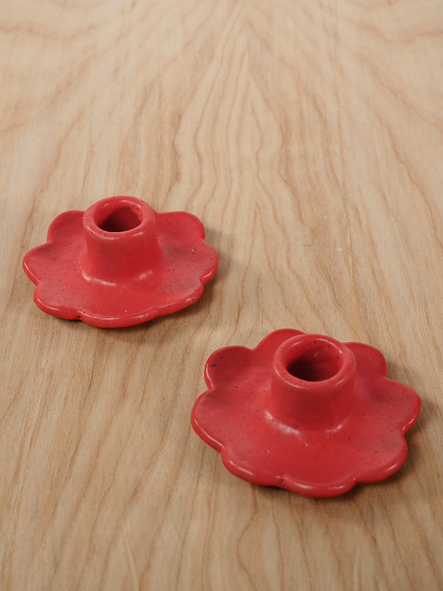 Flor Taper Candlestick Holder (Red)
