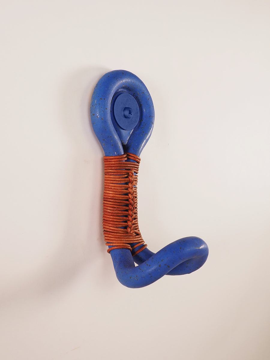 Wall hook with leather cording (Blue)