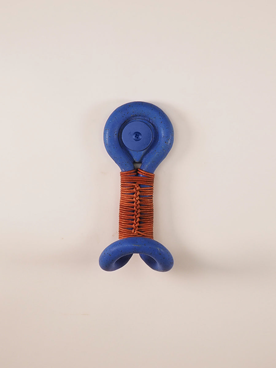 Wall hook with leather cording (Blue)