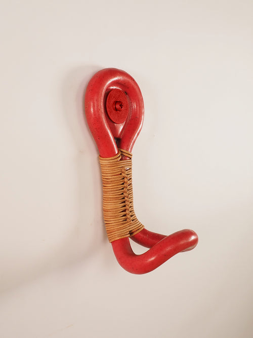 Ceramic Wallhook with leather cording (Red)