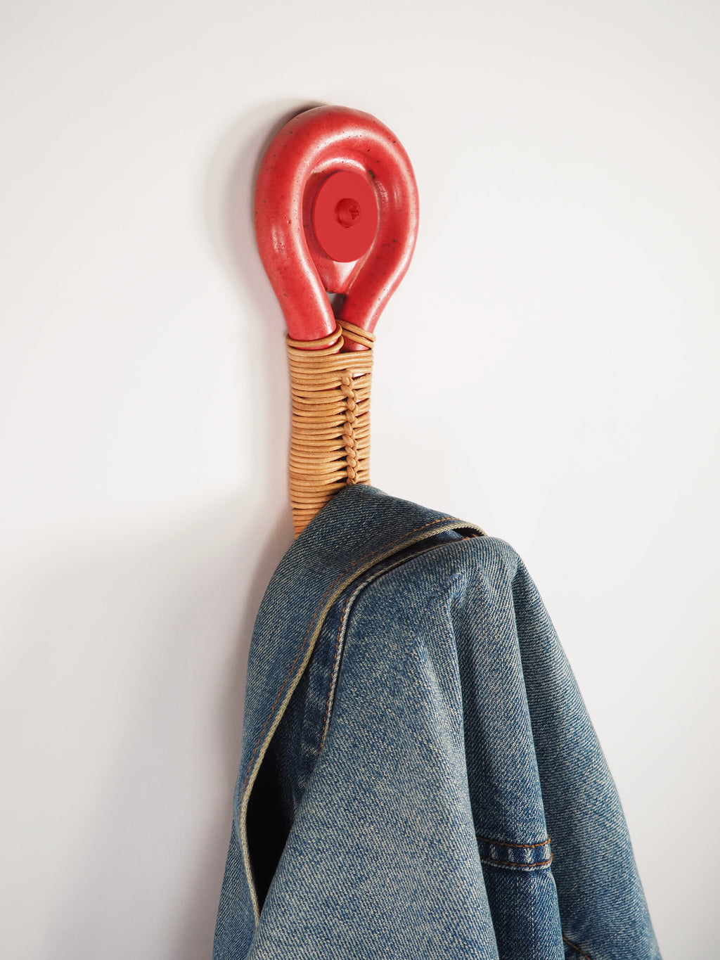 Ceramic Wallhook with leather cording (Red)