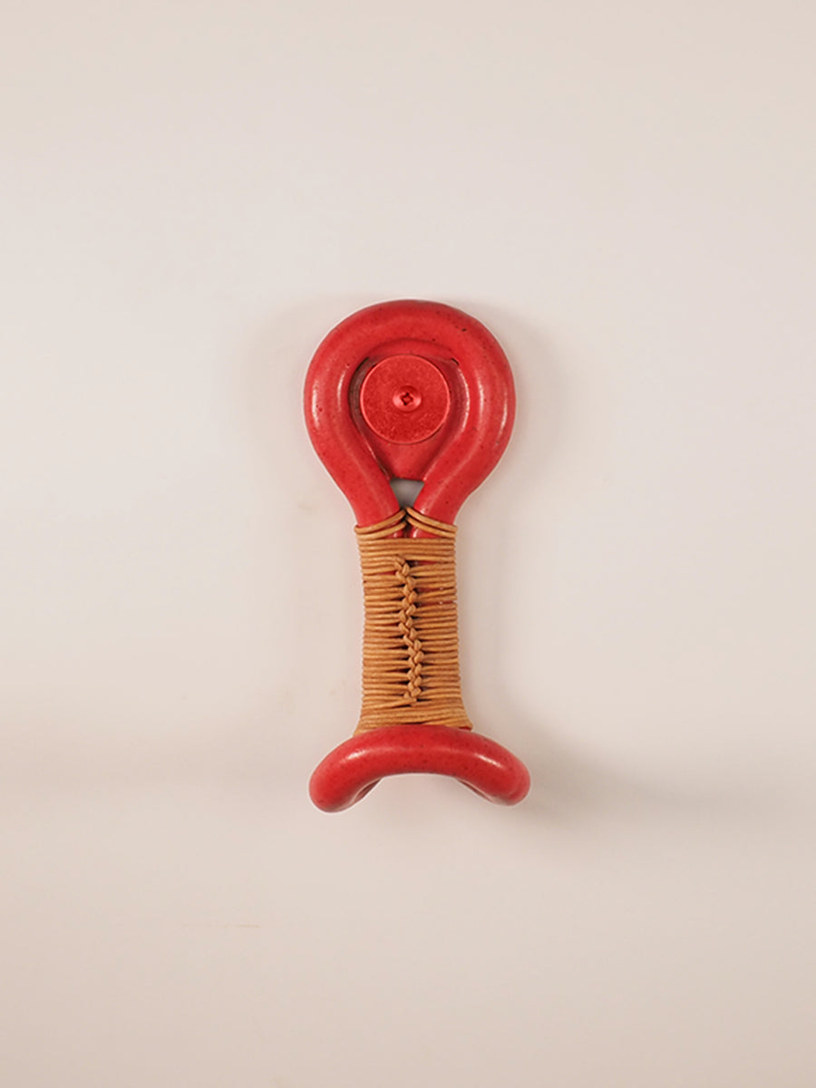 Ceramic Wallhook with leather cording (Red)